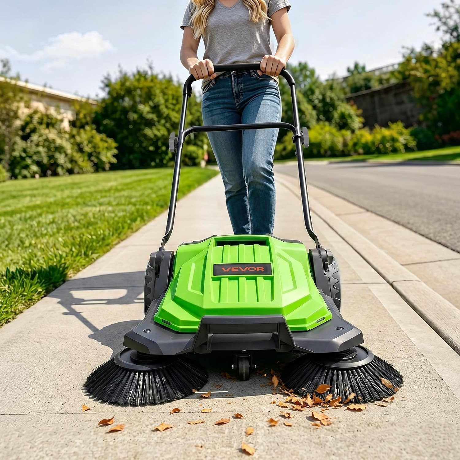 Pro Floor Sweeper, Manual Push, 25.6″ Wide, 5 Gal Bin, Ergonomic Folding Handle