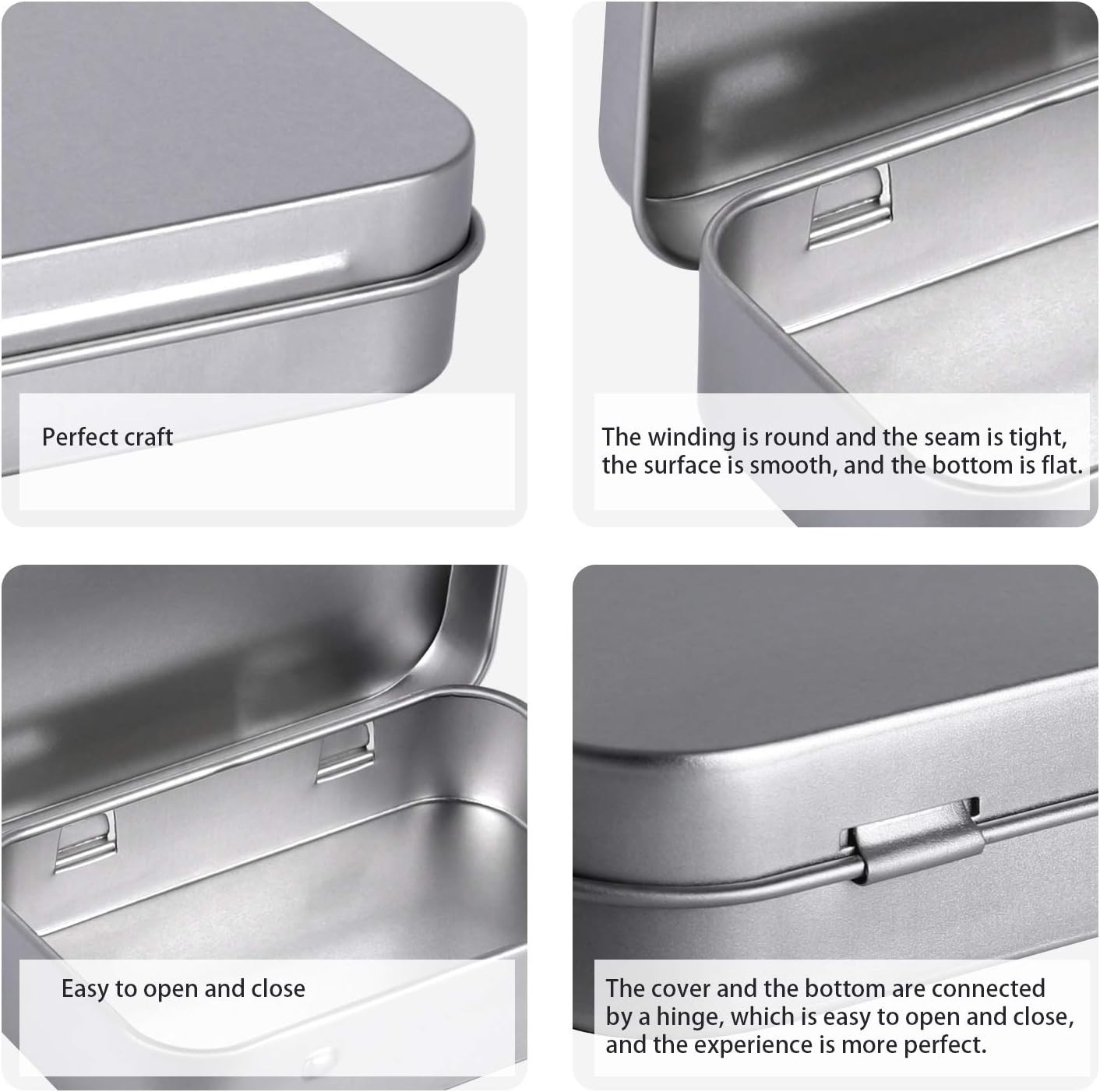 Metal Rectangular Empty Hinged Tins, Pack of 40, Silver | Mini Portable Box Smal