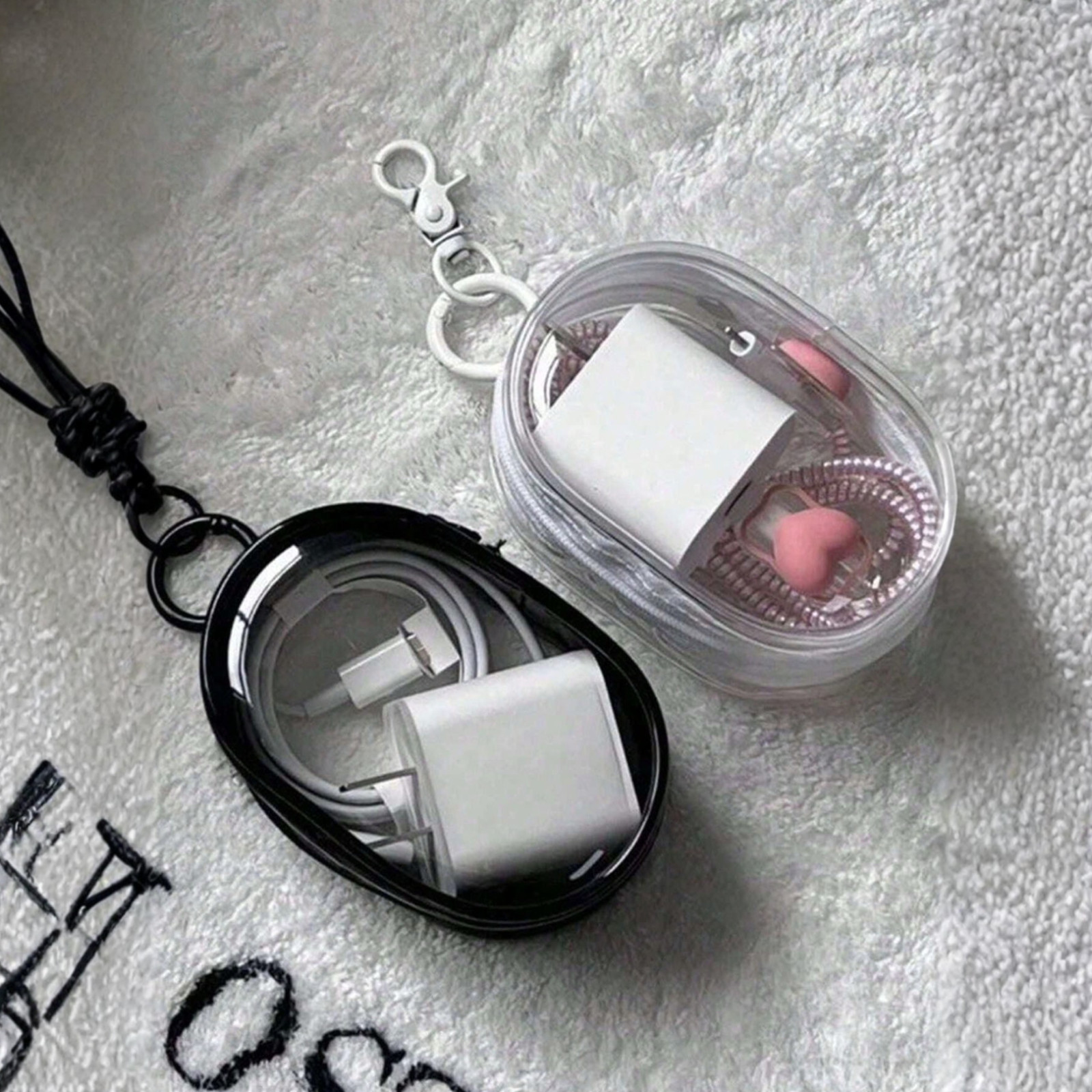 2 Pack Transparent Mini Zipper Storage Pouch Travel Bag Organizer Keychain Clip