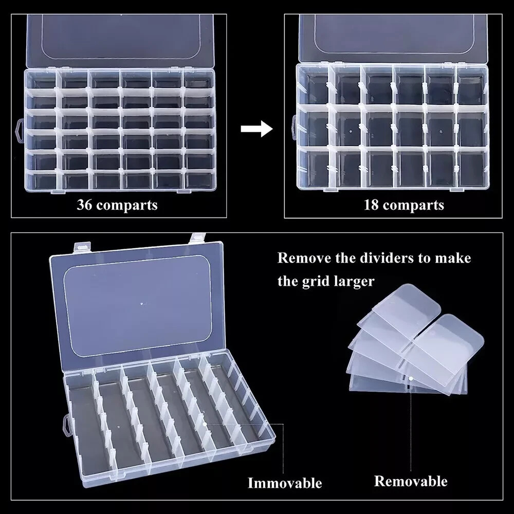 2 PAack Large Clear Plastic Organizer Storage Box Container with Dividers USA