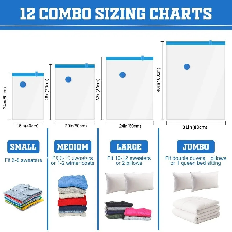 10 x Jumbo Vacuum Storage Bags Travel Space Saver Garment Seal Clothes Organizer