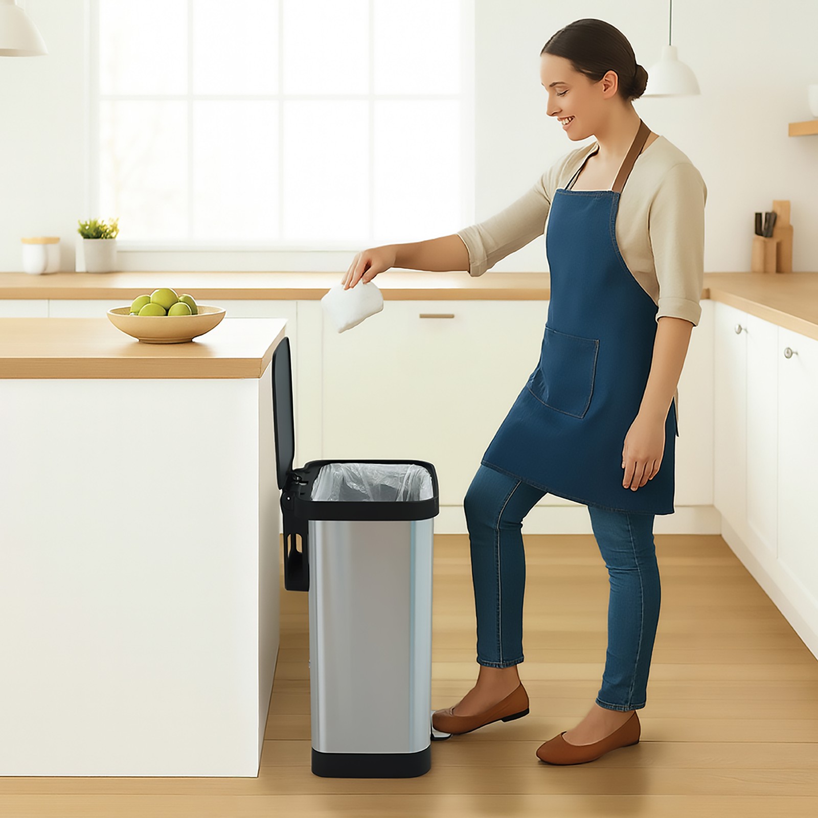 Glad Step Trash Can, Soft Close Lid Bin with Odor Protection, 13 Gal (Used)
