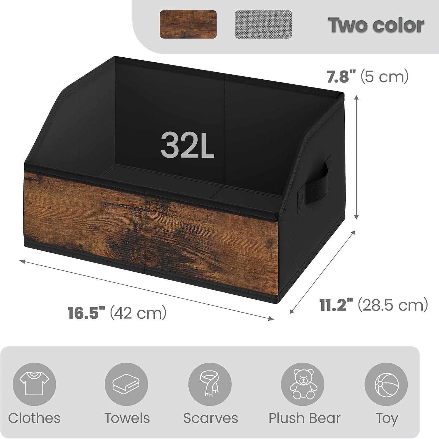 Trapezoid Closet Storage Bins 6 Pack with Handles & Labels – Rustic Brown/Black