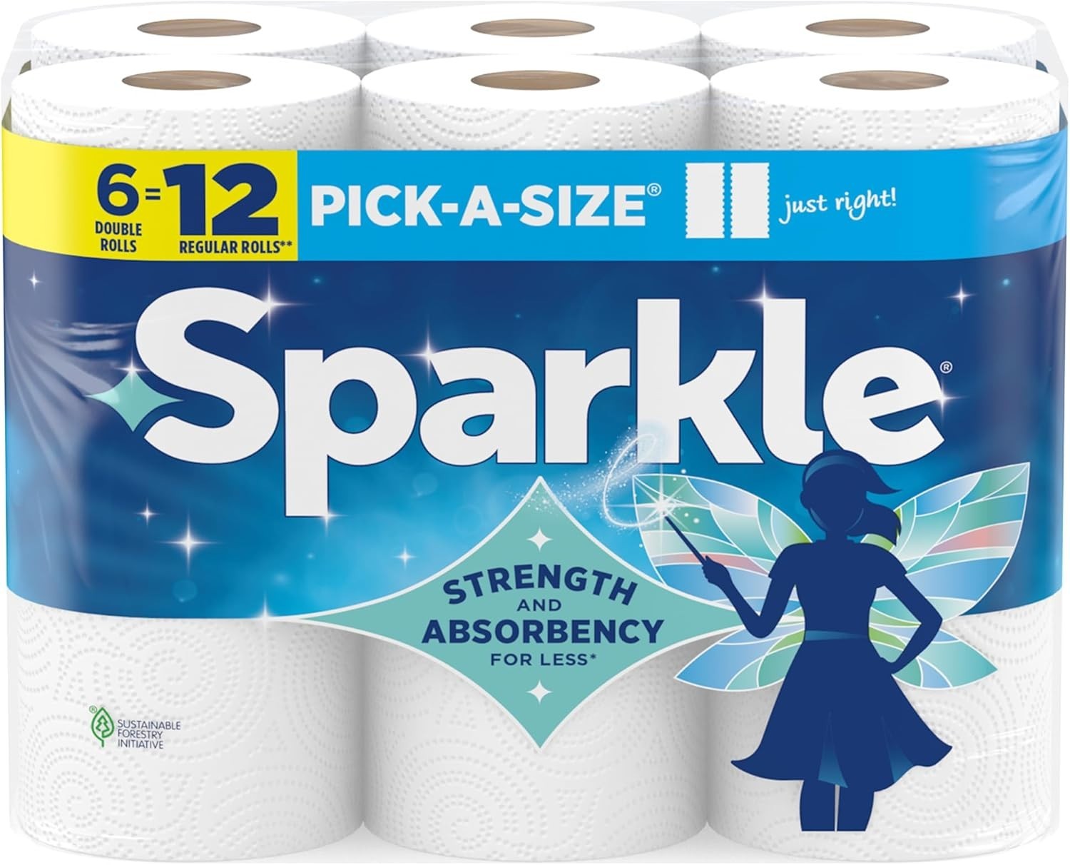 Sparkle Pick-A-Size Paper Towels Spirited Prints 6 Double Rolls = 12 Regular