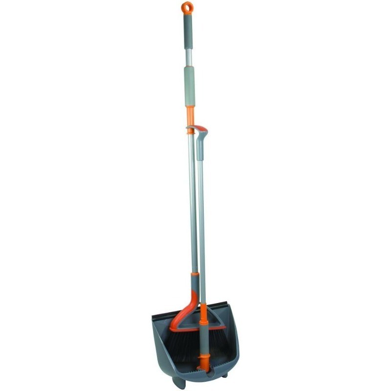Casabella Quick ‘n Easy Upright Broom and Dustpan Set, Gray/Orange