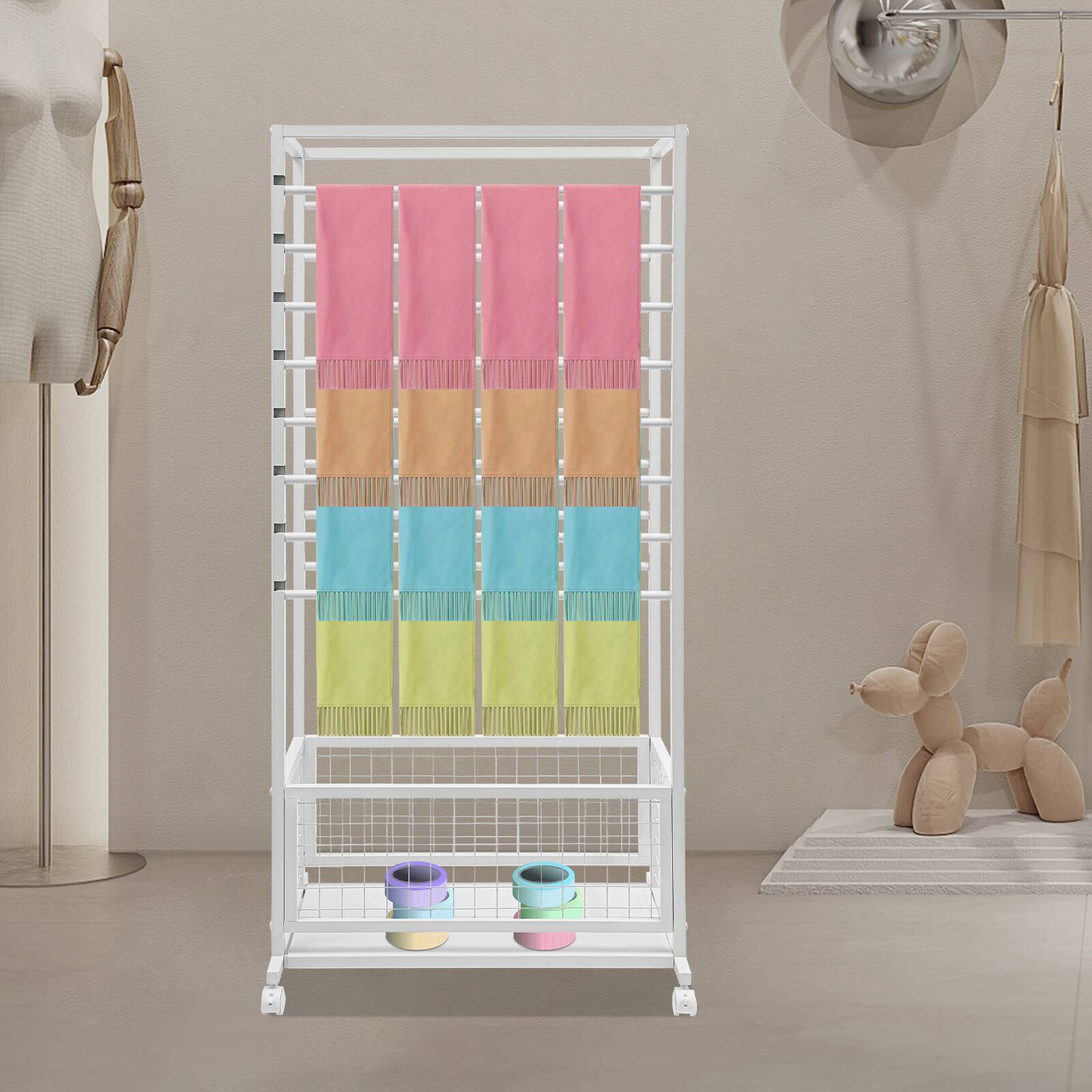 16-Layer Organizer Rack, Storage Shelf, Floor Standing Ribbon Display Rack