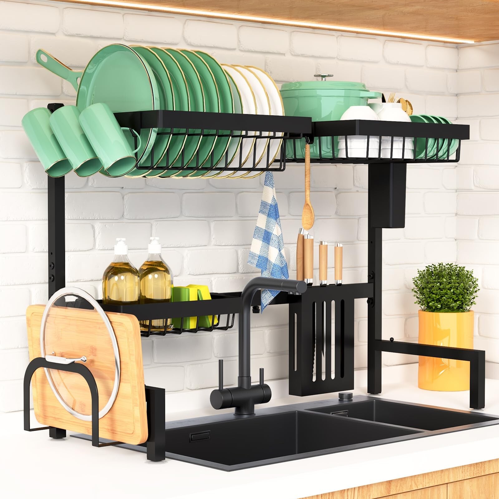 Kitsure Over The Sink Dish Drying Rack – 30.0″ to 33.9″x21.5″, Adjustable Sin…