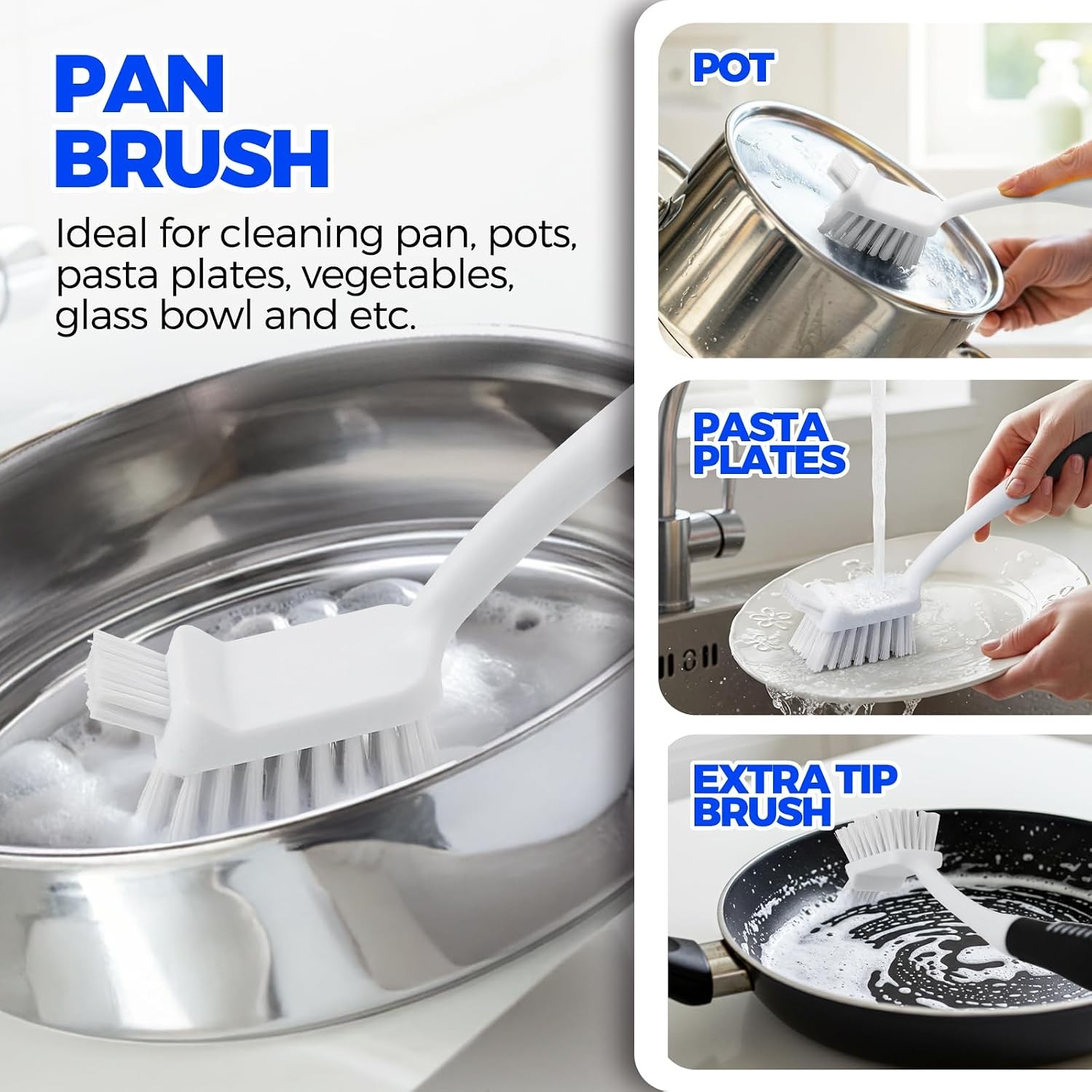 Holikme 6-Pack Dish Brush Set: Bottle, Pan, Straw Brushes – Black