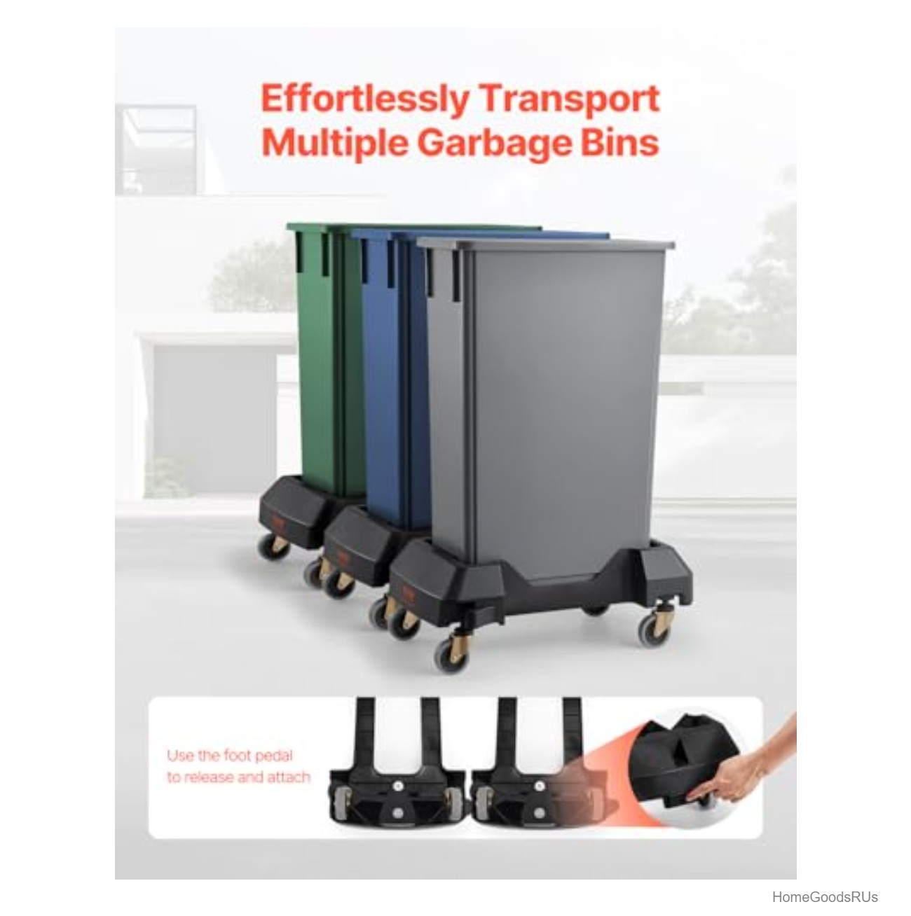 Trash Can Dolly 200lb Capacity 16 23 Gallon Bin Caster Wheels Foot Pedal