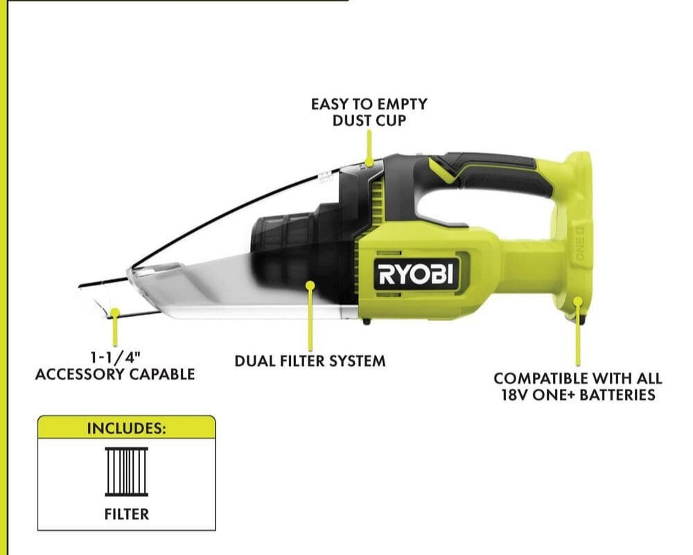NEW RYOBI Hand Vacuum 18V Lithium-Ion Multi-Surface Cordless Handheld TOOL-ONLY