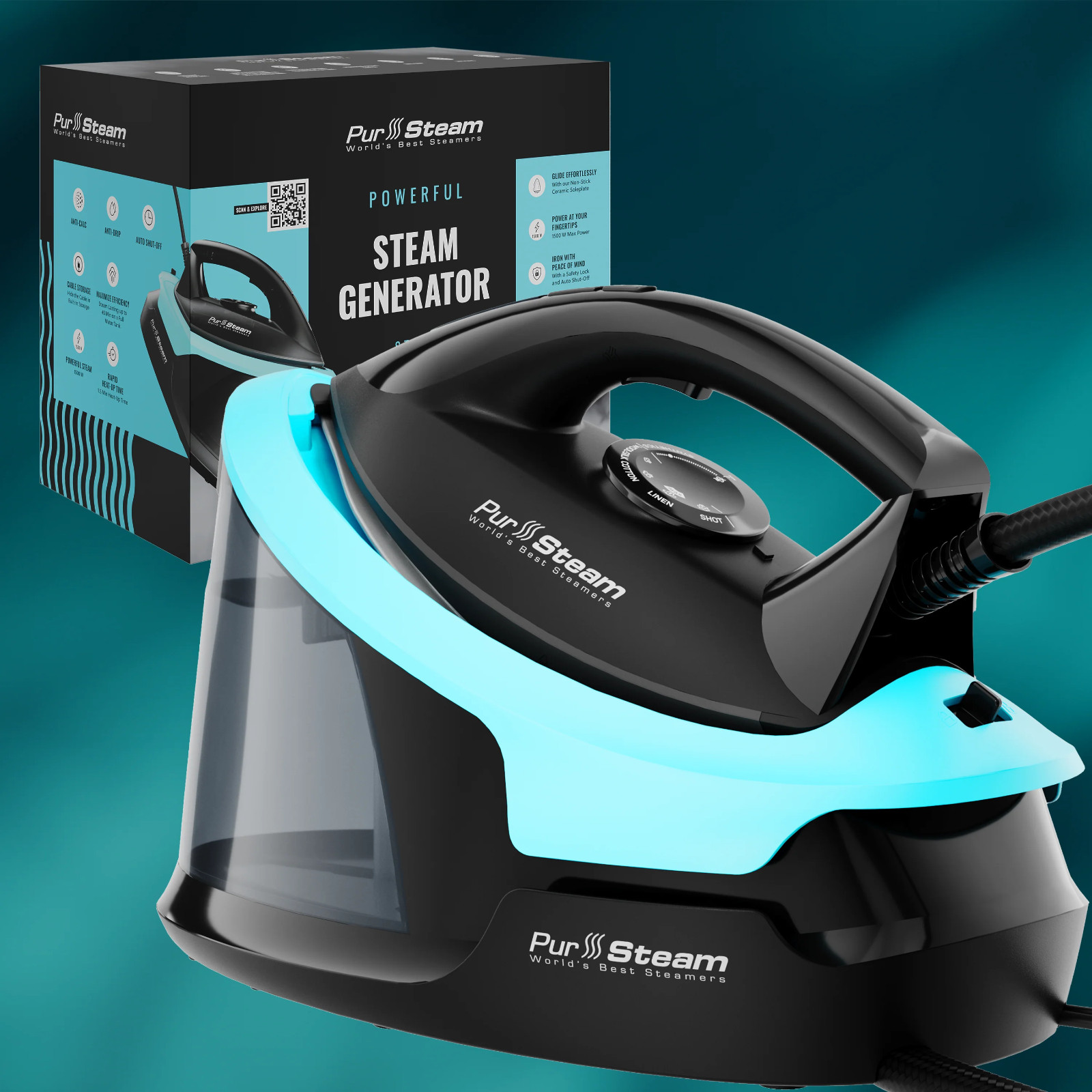 Pursteam Steam Station Max Ceramic Soleplate Steam Iron for Clothes 1500W