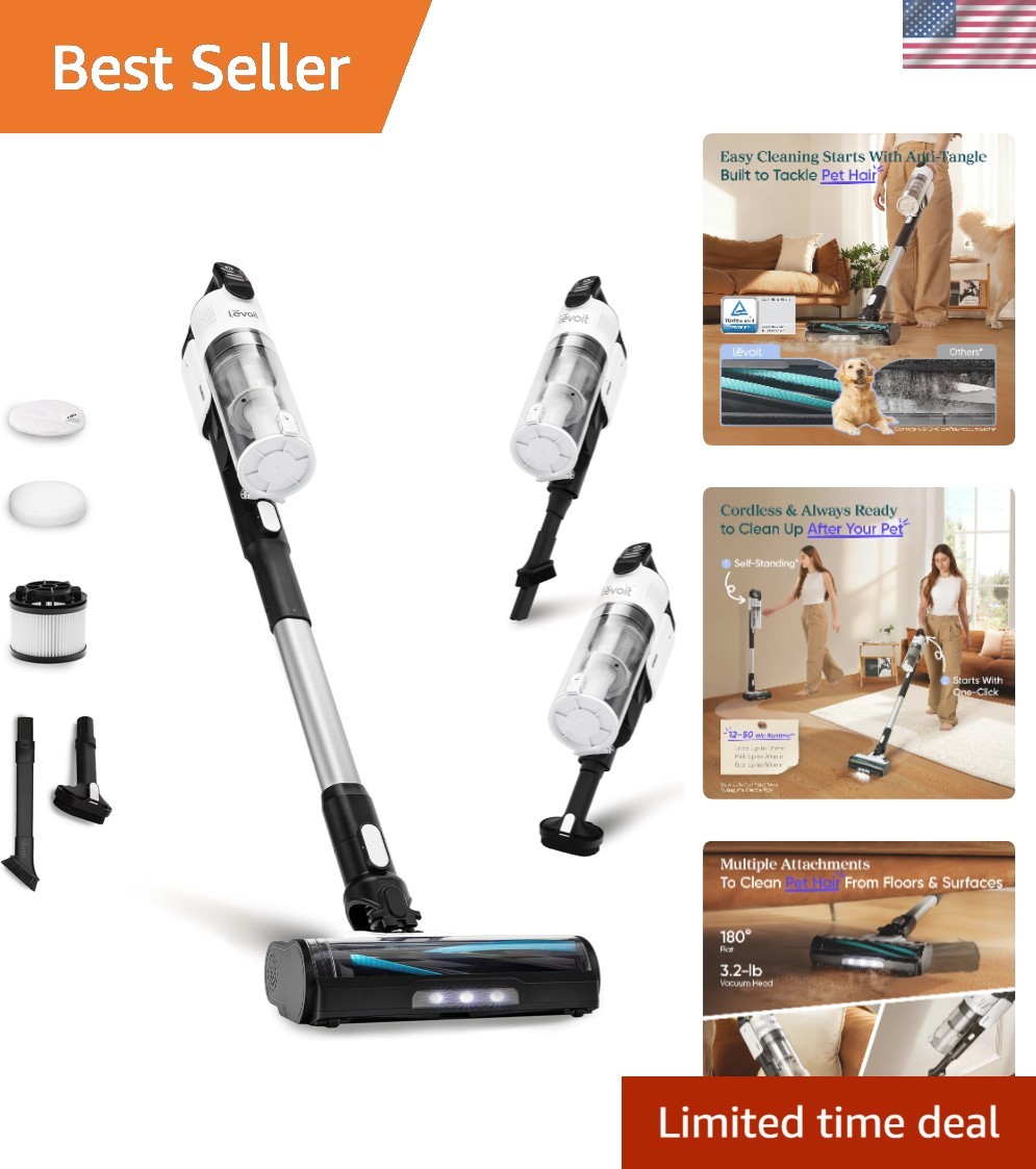 LVAC-200 Cordless Vacuum Cleaner – 50 Min Run, Anti-Tangle & Pet Hair Ready