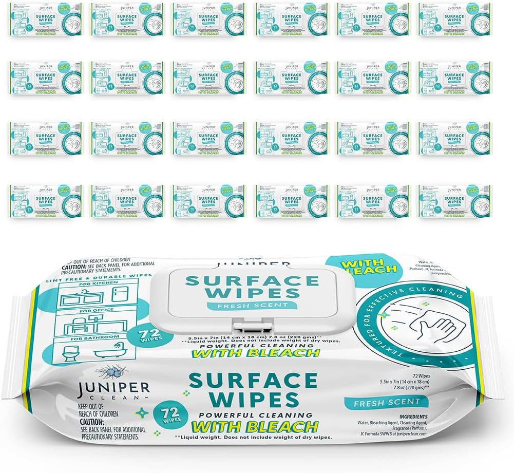 24 Pack Surface Cleaning Wipes with Bleach, All-Purpose Cleaner