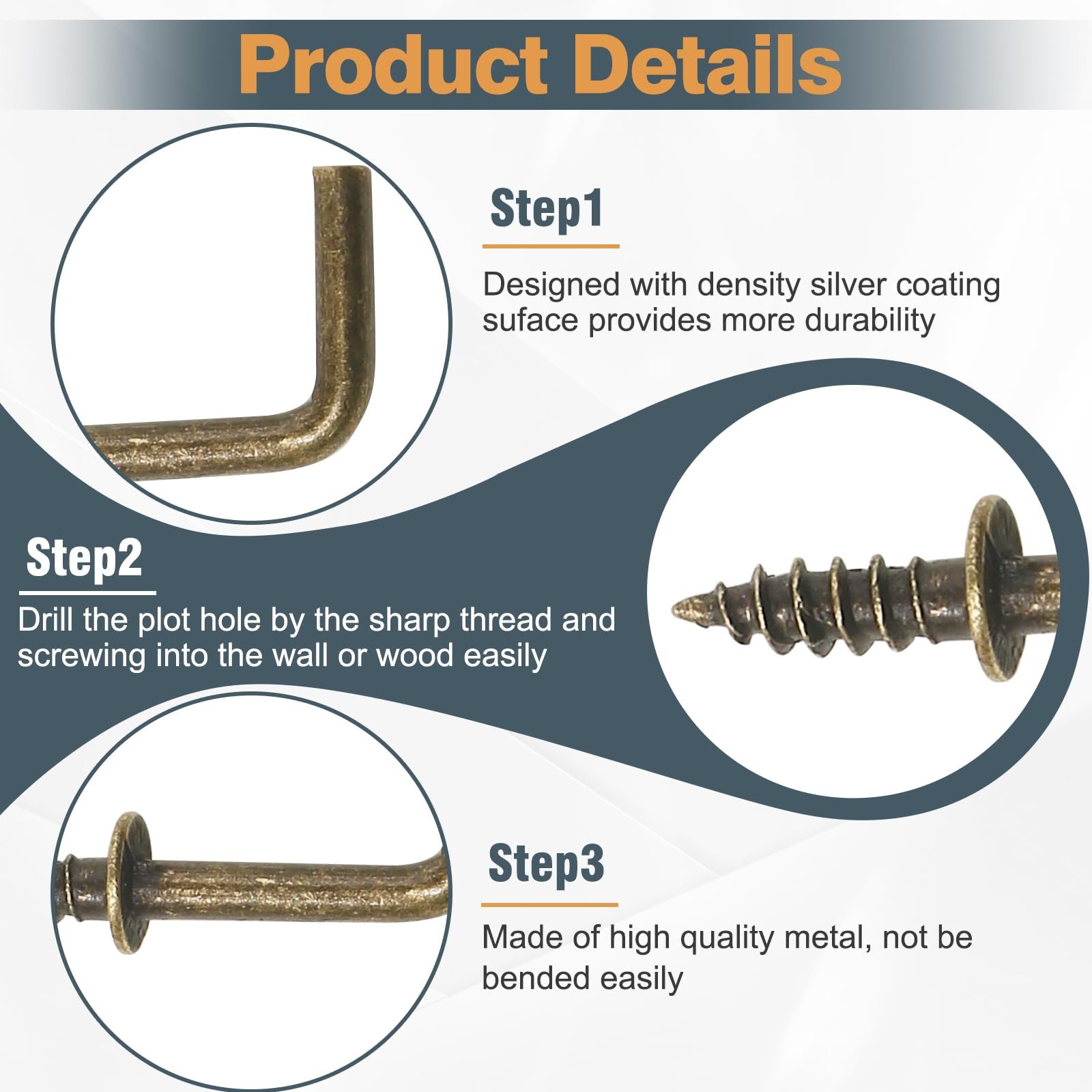 100 PCS 1/2 Inch Bronze L Shape Right Angle Screw Hooks Hanging Hardware Fits
