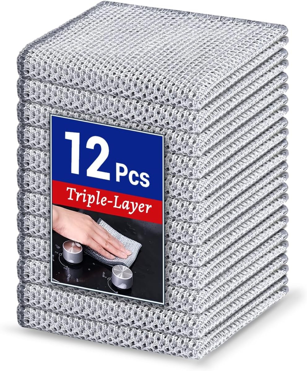 12PK 3-Layer Non-Scratch Wire Dishcloths, 7.87 x 7.87 in | metal scrubber,wet &