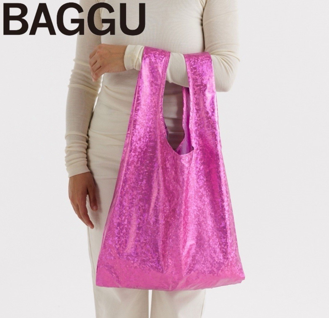 PLAZA Exclusive BAGGU Standard Reusable Bag Holo Metallic Pink Japan Limited HTF