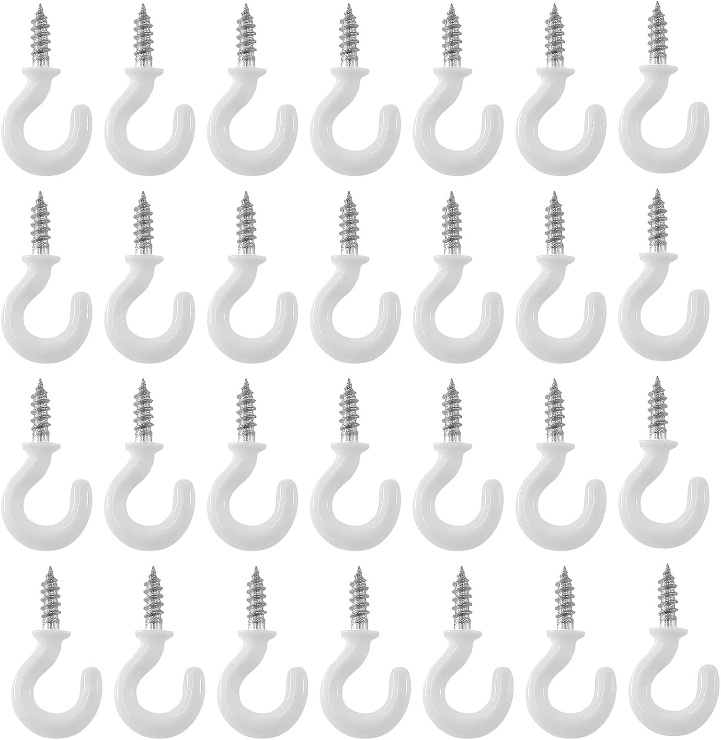 100Pcs White Cup Hooks, 1/2 Inch Ceiling Hooks Metal Screw-in Hooks Vinyl Coated