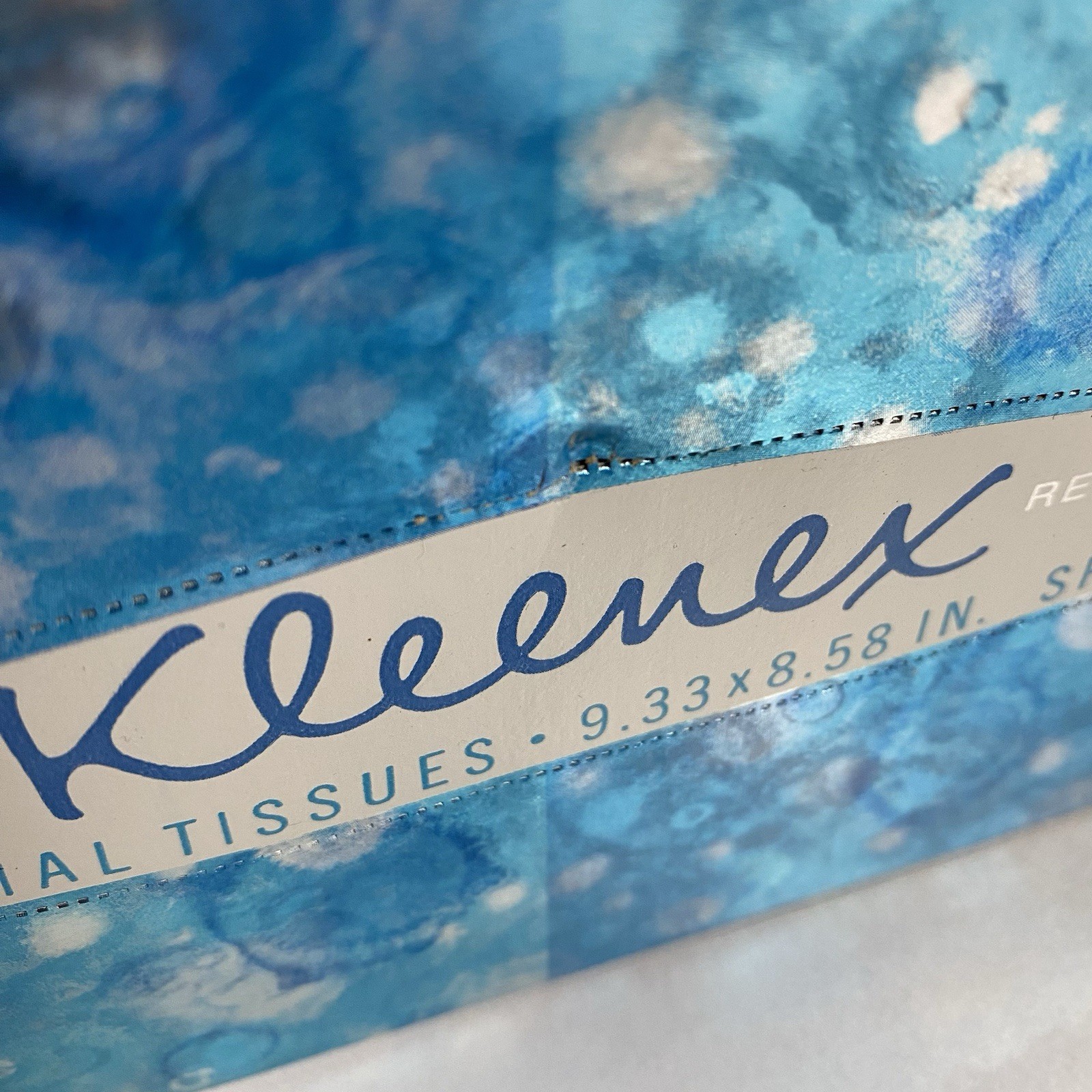 vintage 1966 KLEENEX TISSUE BOX BLUE SILVER FOIL 60s NOS PROP DISPLAY