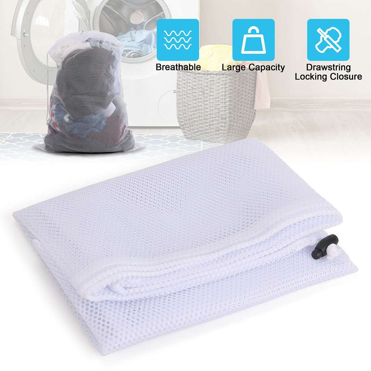 Large Heavy Duty Laundry Bag Mesh Wash Clothes With Drawstring Top Closure