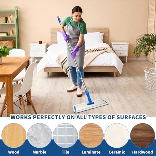 18″ Microfiber Flat Mop with Stainless Steel Handle, 360° Spin, 2 Washable Pads