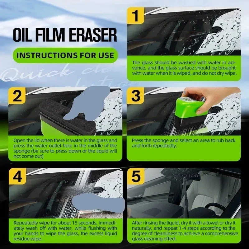 2025 New Automotive Oil Film Cleaning Brush, Clear Vision Glass Cleaner,