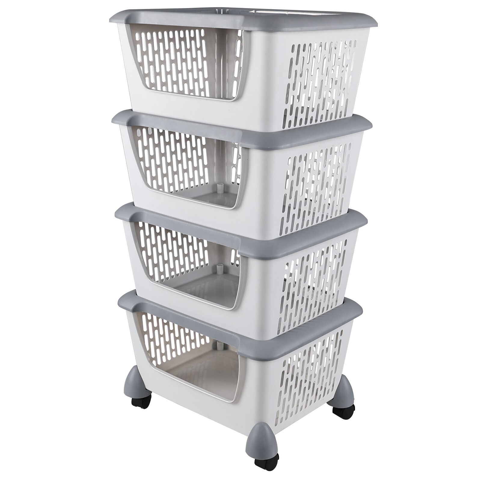 Idotry 4-Packs Plastic Stackable Storage Bins – Large Storage Basket with Wheels