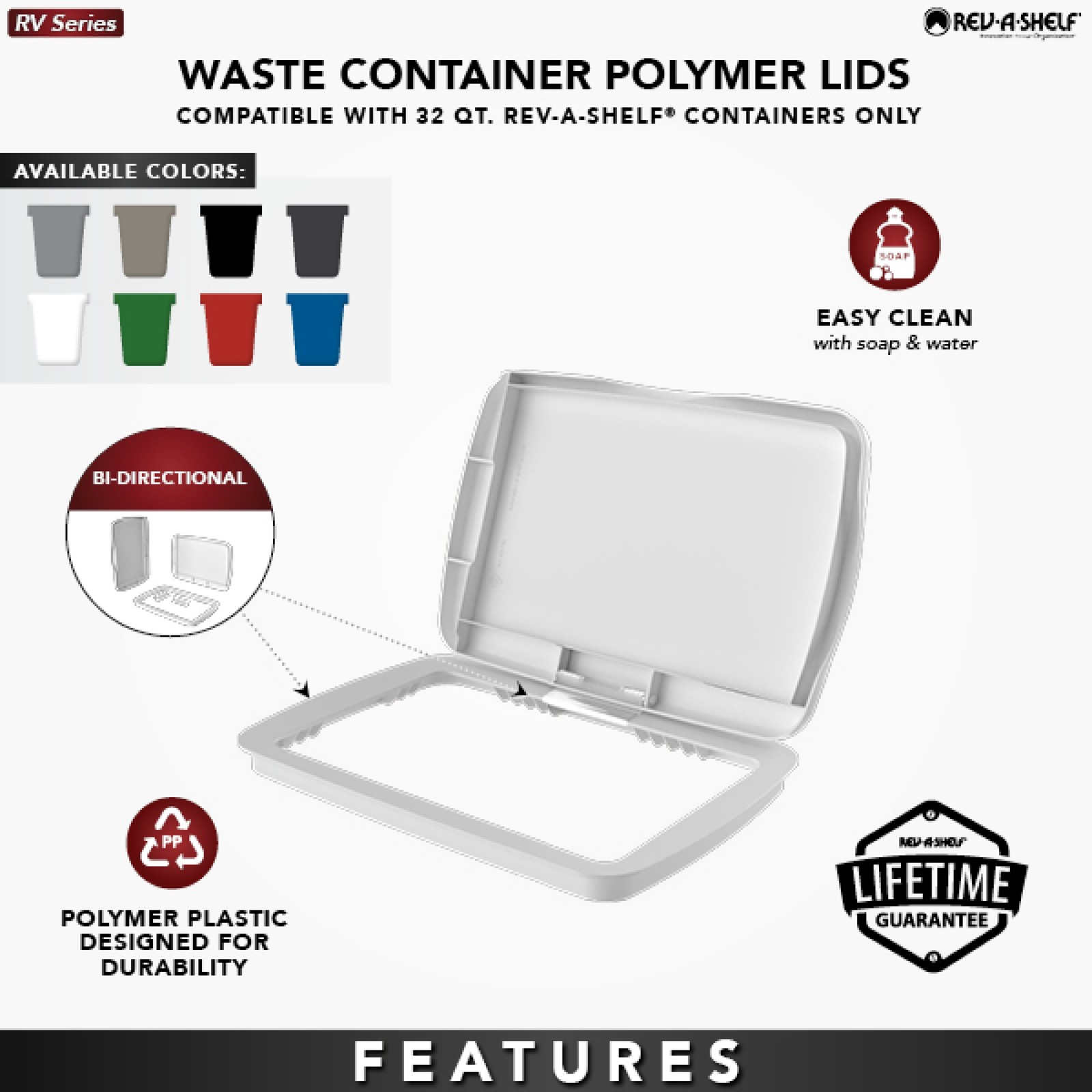 Rev-A-Shelf 32 qt. Trash Can Replacement Lid, Green (Lid Only), RV-32-LID-G-1