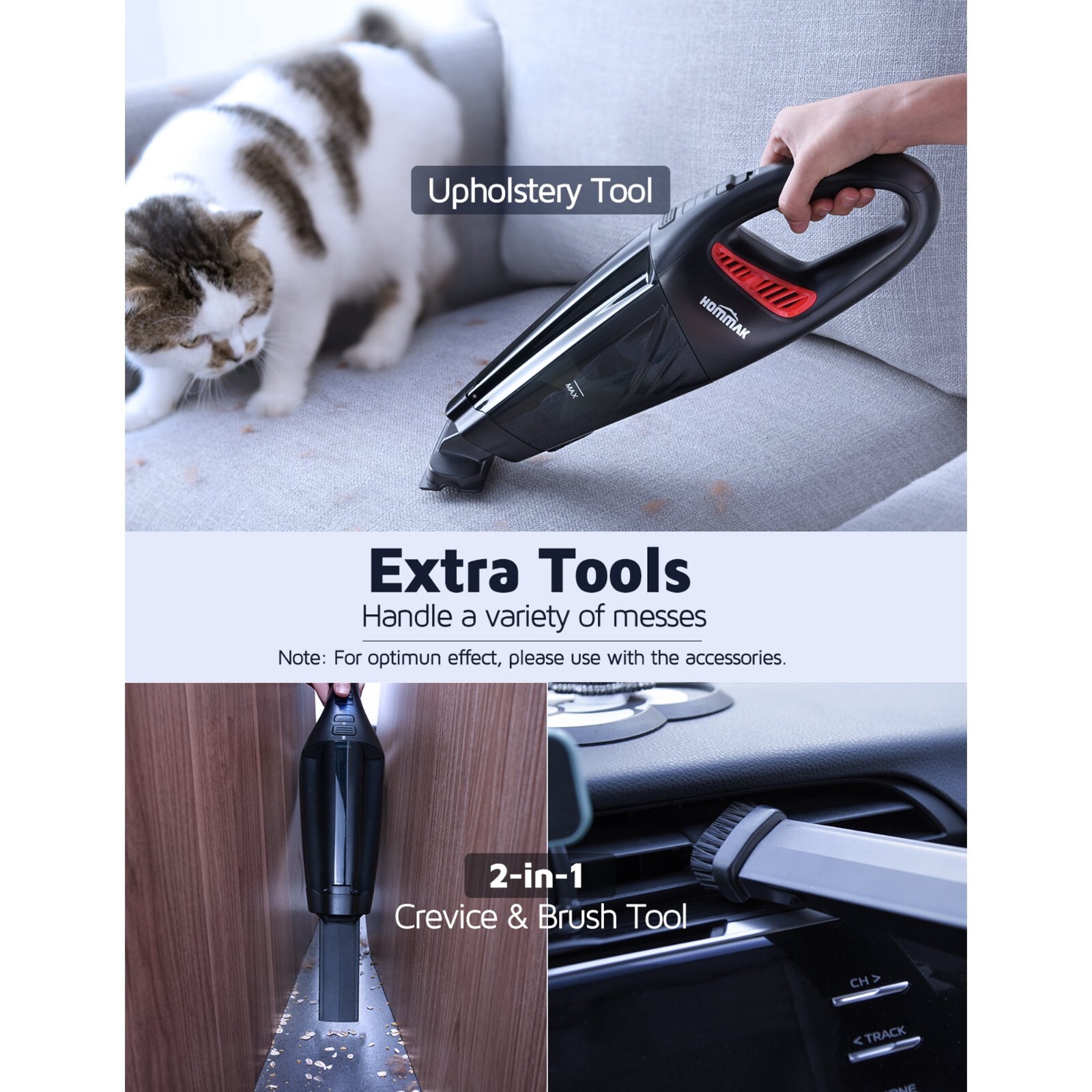 2024 Hommak Handheld Vacuum car Vacuum 6KPa Cordless Rechargeable For House