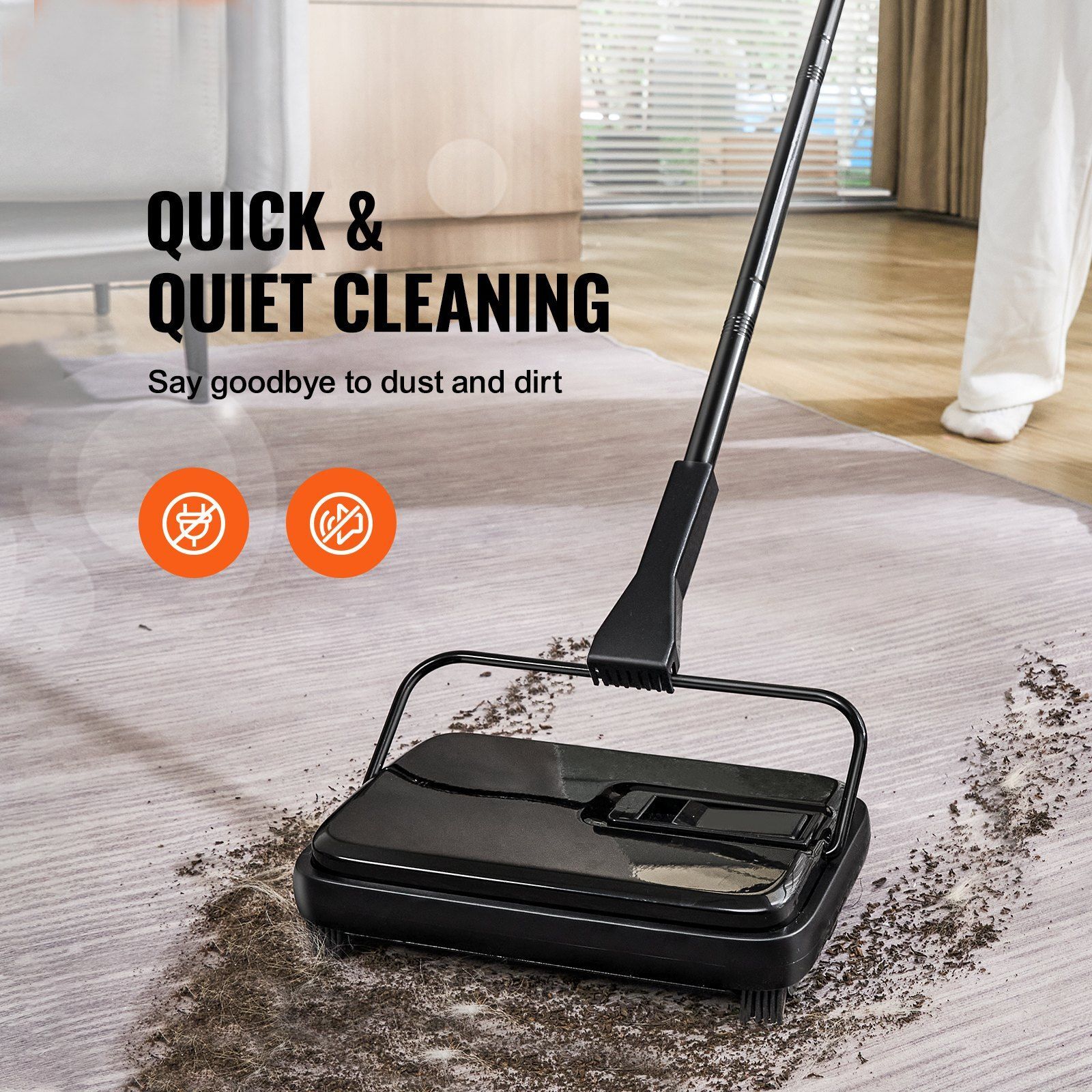 Carpet Sweeper 7.87in Path 300ml Dustbin Non-Electric for Home Office Floors