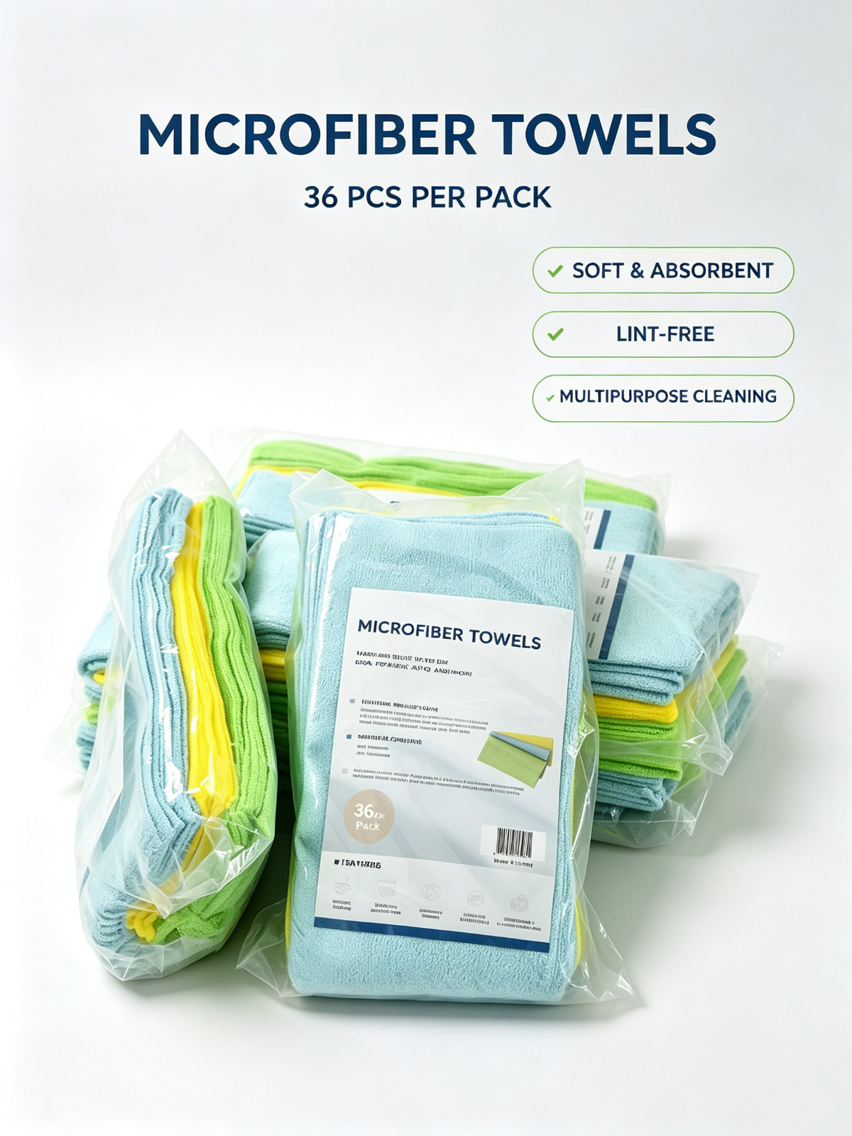 12″x12″,180GSM,36pcs/pack, 3 colors, Mircofiber Clean Towel,Edgeless