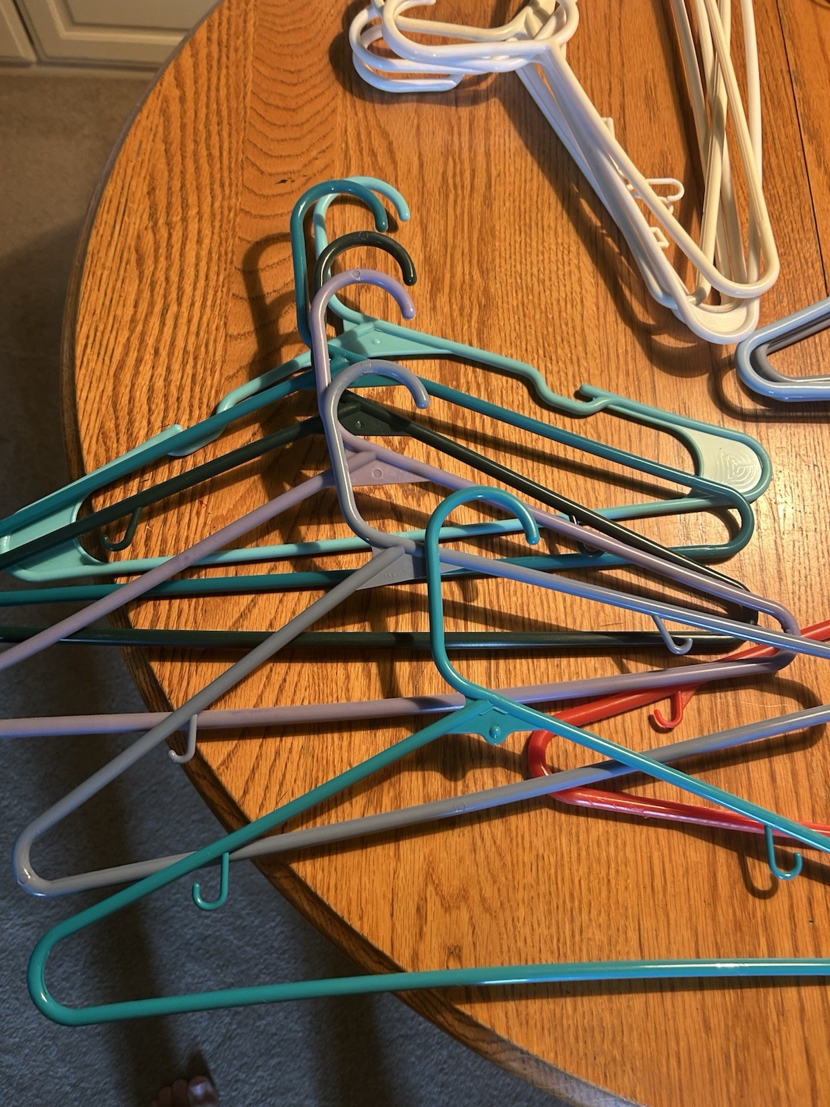 24 Lot – Big Box USED Hangers- Multi Color – One Size – Various Types – 7 Felt
