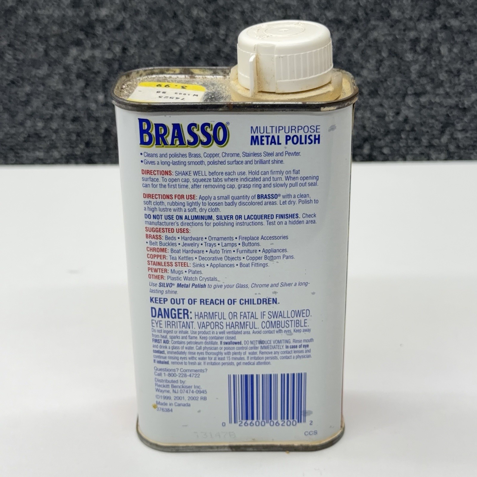 Brasso Metal Polish Original Form 2002 Copper Vintage Metal Can 40% Full Prop