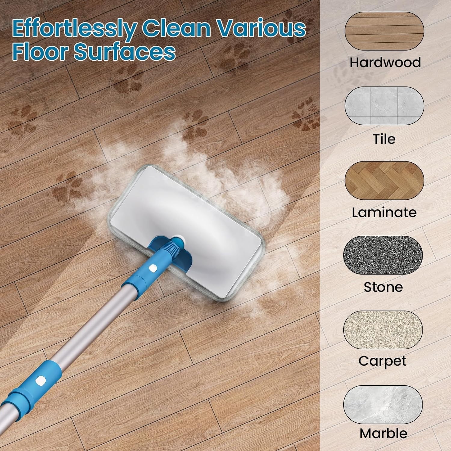 High-Performance 1300W Steam Mop with Detachable Tank for Multi-Surface Cleaning